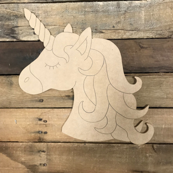 Paint by Line, Unicorn Head, Unfinished Wooden Cutout Craft