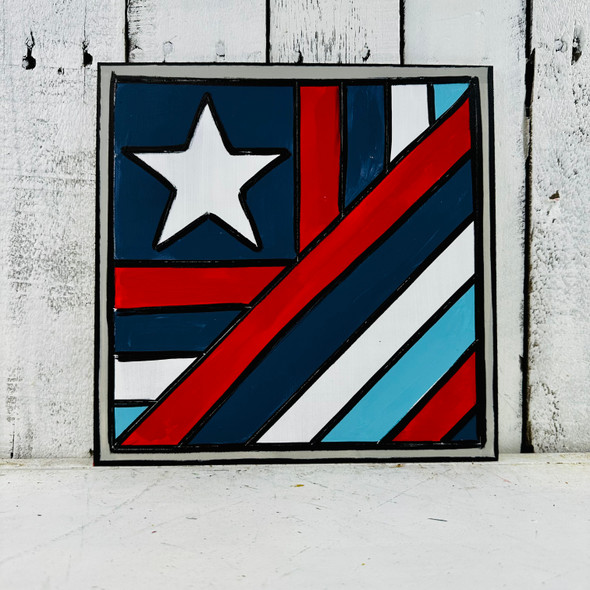 Paint by Line WS, Quilt Patriotic Pattern 9 American Flag, Unfinished Wood Shape WS