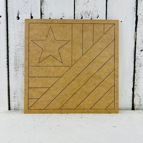 Paint by Line WS, Quilt Patriotic Pattern 9 American Flag, Unfinished Wood Shape WS