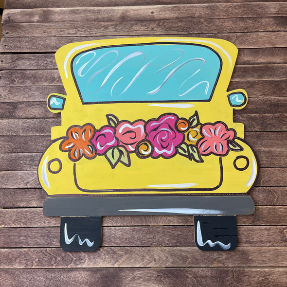 Paint by Line, Truck with Flowers, Unfinished Wooden Cutout Craft