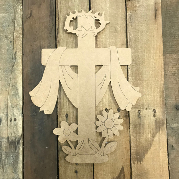 Cross with Thorns, Unfinished Wood Cutout, Paint by Line