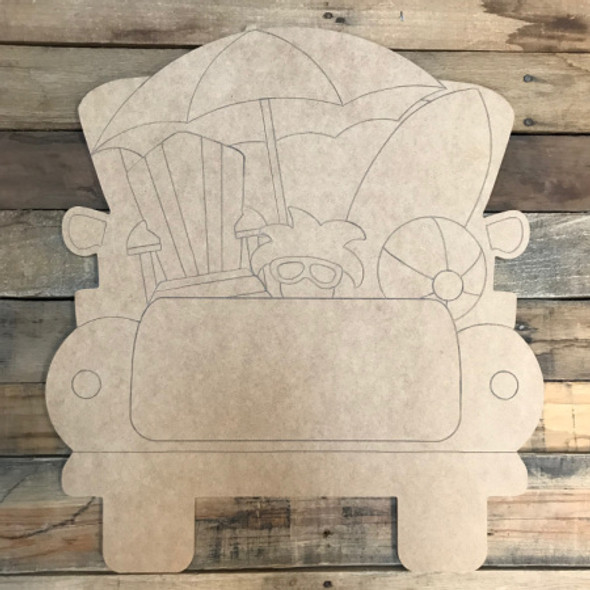 Beach Truck, Unfinished Wood Cutout, Paint by Line