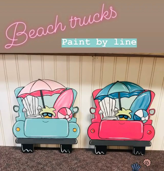 Beach Truck, Unfinished Wood Cutout, Paint by Line