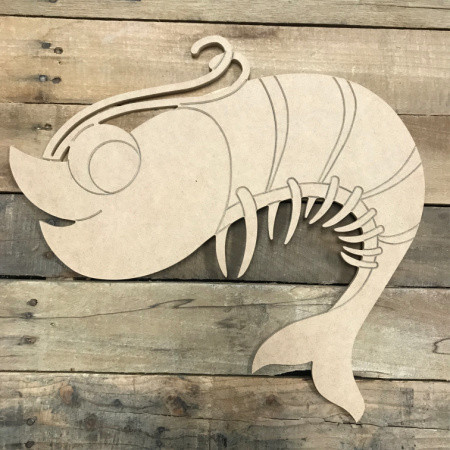Shrimp, Unfinished Wooden Cutout Craft, Paint by Line