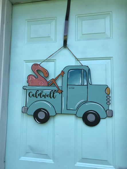 Truck with Flamingo, Unfinished Wooden Cutout Craft, Paint by Line