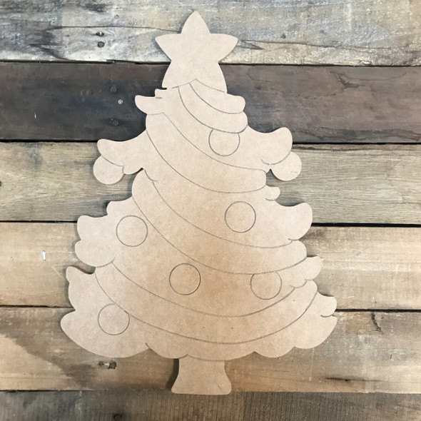 Christmas Tree, Unfinished Wood Cutout, Paint by Line