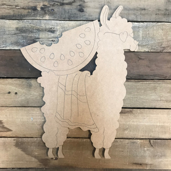 Llama/Alpaca with Watermelon, Unfinished Wooden Craft, Paint by Line