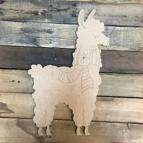 Llama/Alpaca with Scarf, Unfinished Wooden Craft, Paint by Line