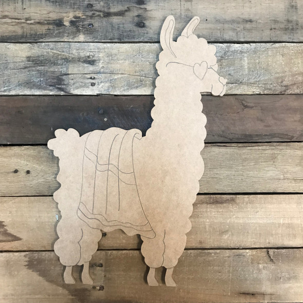 Llama/Alpaca with Beach Towel, Unfinished Wooden Craft, Paint by Line