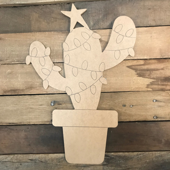 Christmas Cactus, Unfinished Wood Cutout, Paint by Line