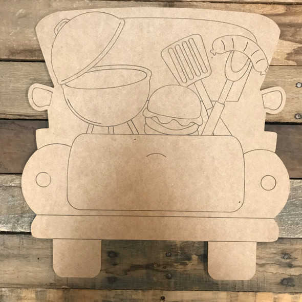 Grill Truck, Unfinished Wood Cutout, Paint by Line