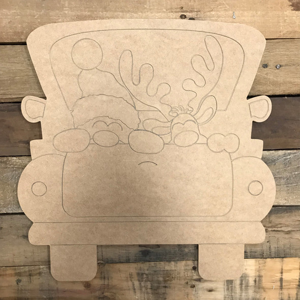 New Christmas Truck, Unfinished Wood Cutout, Paint by Line