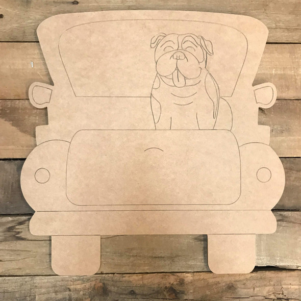 Bulldog Truck, Unfinished Craft, Paint by Line