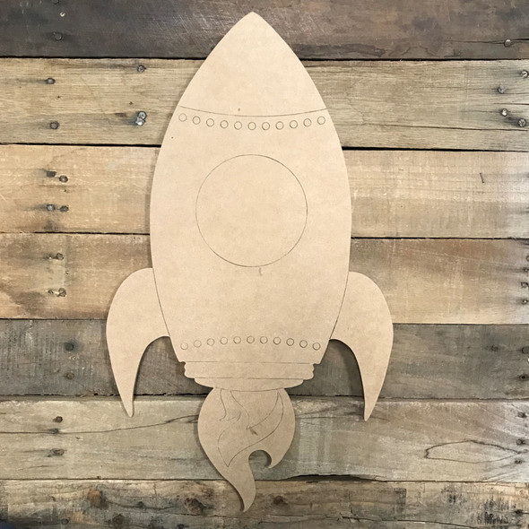 Rocket Ship Wood Cutout, Unfinished Craft, Paint by Line