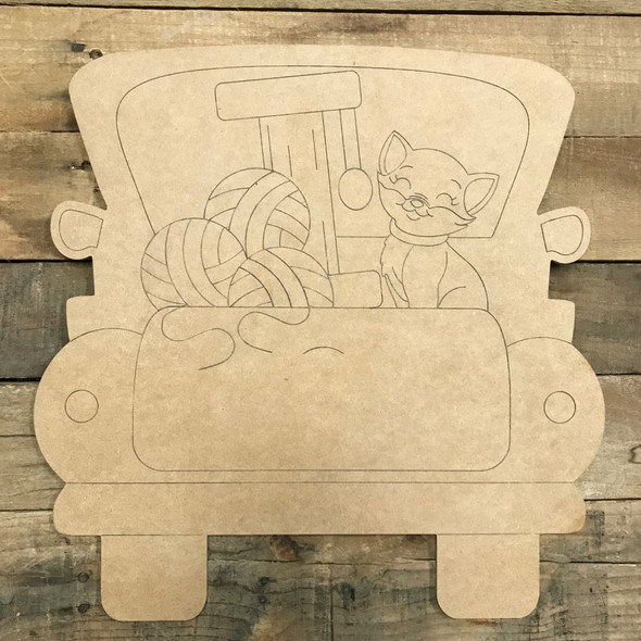 Cat Truck, Wooden Paintable Unfinished Craft, Paint by Line