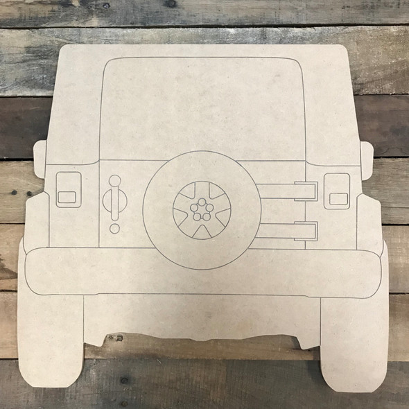Back of Jeep Wood Cutout, Unfinished Craft, Paint by Line