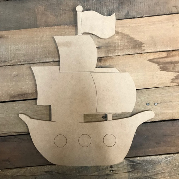 Kids Pirate Ship Cutout, Unfinished, Paint by Line