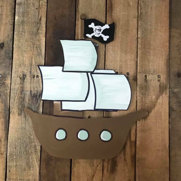 Kids Pirate Ship Cutout, Unfinished, Paint by Line