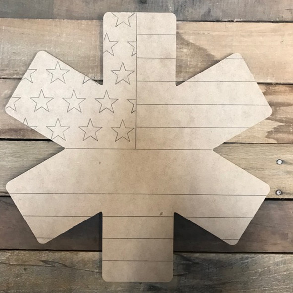 Blue Line Star or Life Badge Cutout, Wooden Paintable, Paint by Line