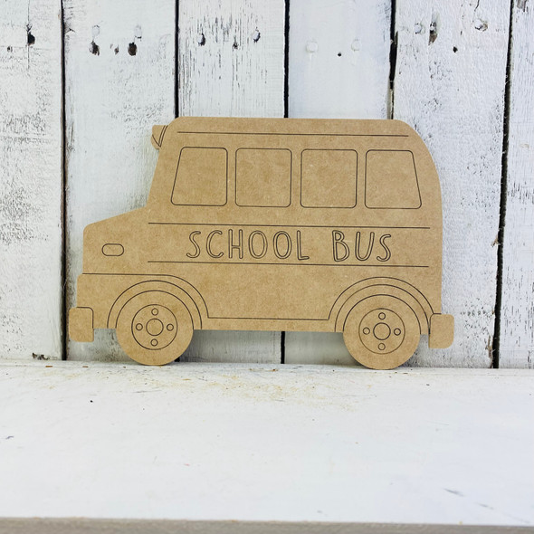 School Bus Cutout, Wooden Paintable, Paint by Line
