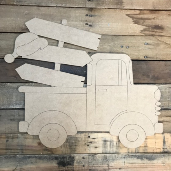 Christmas Hat Blank Sign Truck Cutout, Wooden Shape, Paint by Line