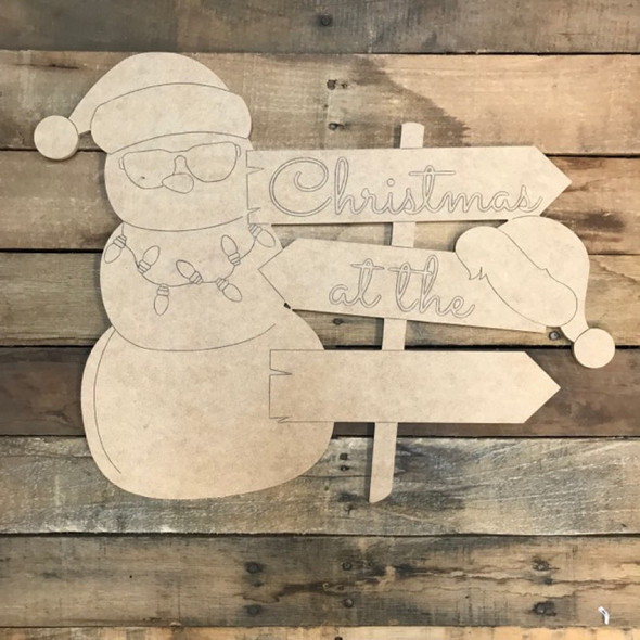 Christmas Snowman at the Blank Sign Wood Shape, Paint by Line