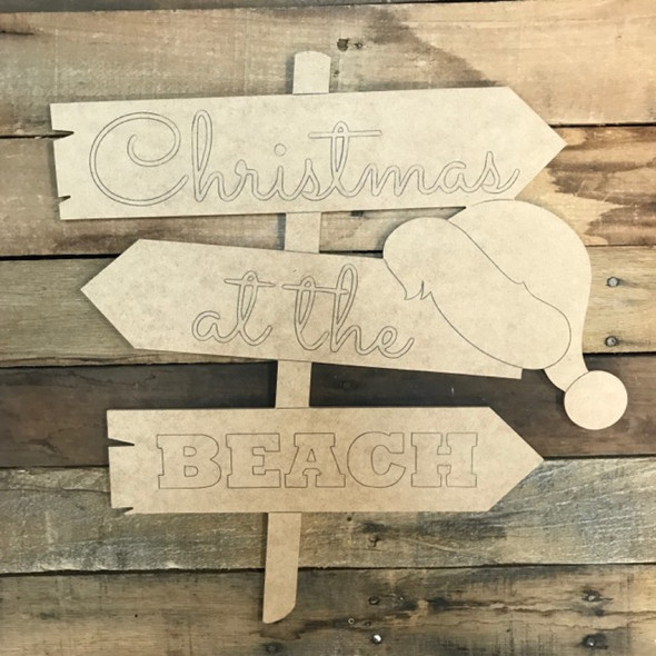 Christmas Beach Hat Sign Cutout, Wood Shape, Paint by Line