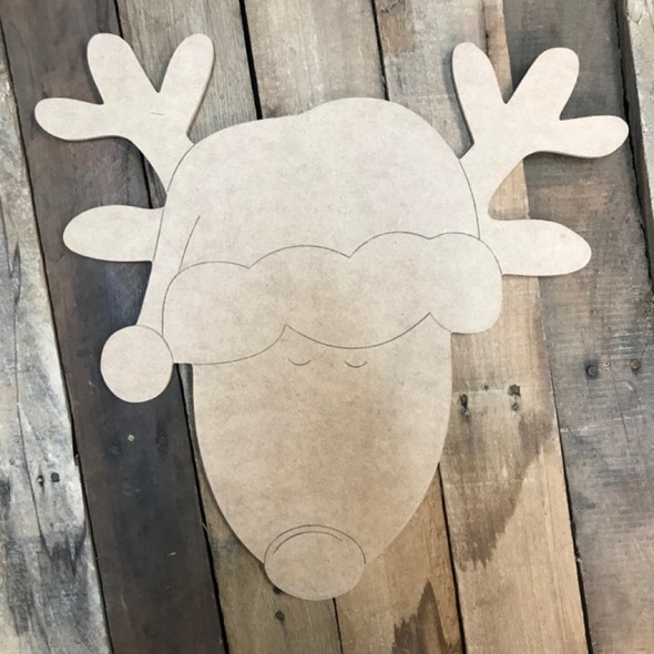 Reindeer Head Cutout, Unfinished Shape, Paint by Line