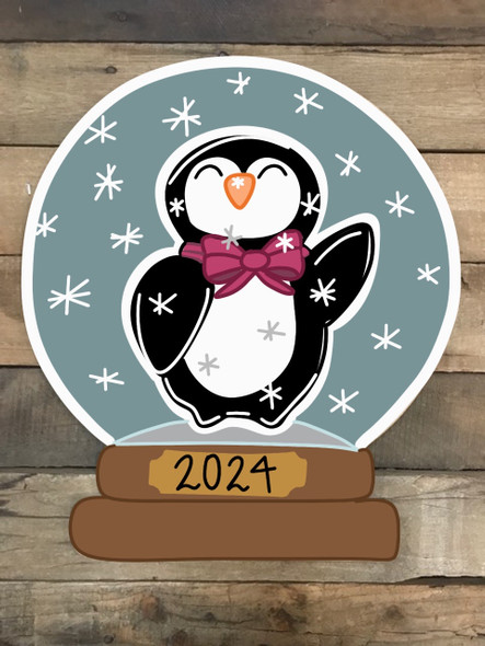 Snow Globe Penguin Cutout, Unfinished Shape, Paint by Line