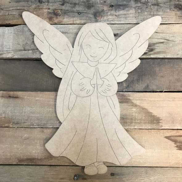 Praying Angel, Wood Cutout, Shape, Paint by Line