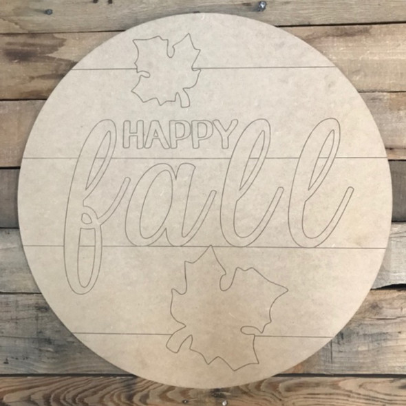 Happy Fall Circle, Wood Cutout, Shape, Paint by Line