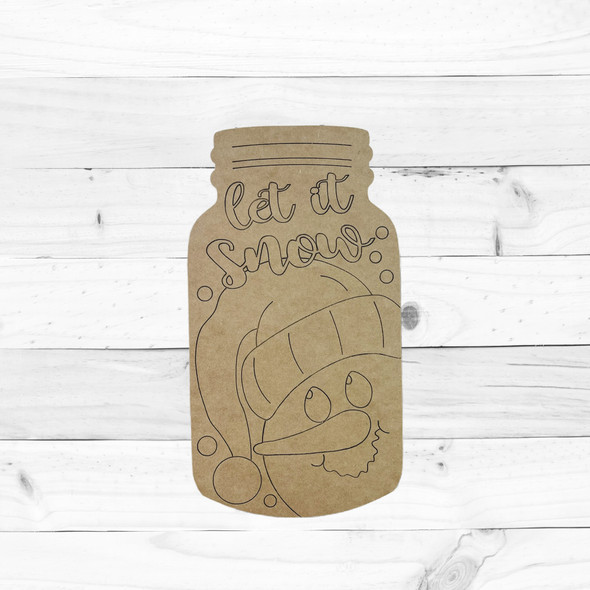 Let it Snow Mason Jar, Wood Cutout, Shape, Paint by Line