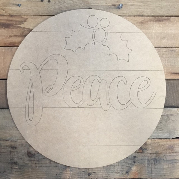 Peace Christmas Circle, Wood Cutout, Shape, Paint by Line