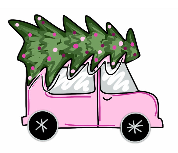 Truck with Pine Tree, Unfinished Cutout,  Shape, Paintable