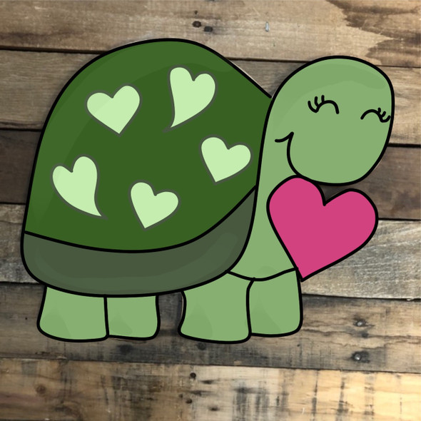 Heart Turtle Cutout, Unfinished Shape, Paint by Line