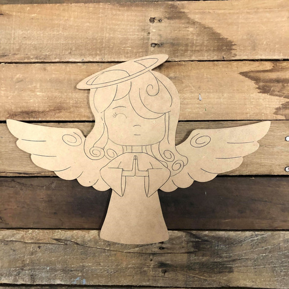 Praying Angel, Unfinished Wood Cutout, Shape, Paint by Line