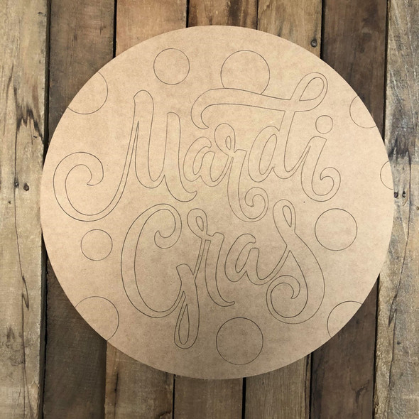 Mardi Gras Word Circle, Wood Cutout, Shape, Paint by Line