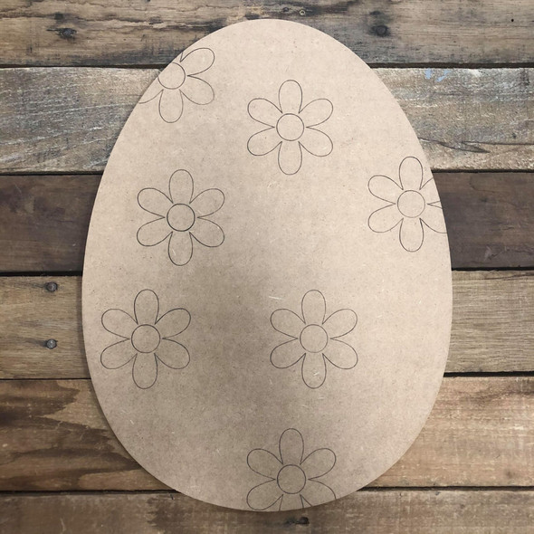 Flower Easter Egg Cutout, Unfinished Shape, Paint by Line