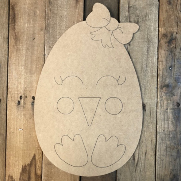 Chick Egg Cutout, Unfinished Shape, Paint by Line