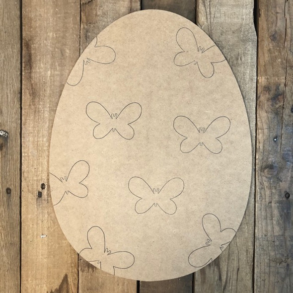 Easter Egg with Butterflies Cutout, Unfinished Shape, Paint by Line