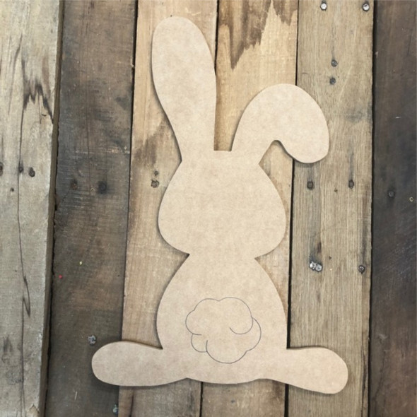 Backwards Bunny Cutout, Unfinished Shape, Paint by Line