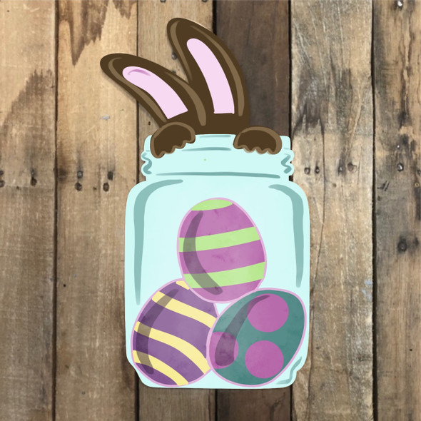 Mason Jar with Easter Eggs, Wood Cutout, Shape, Paint by Line