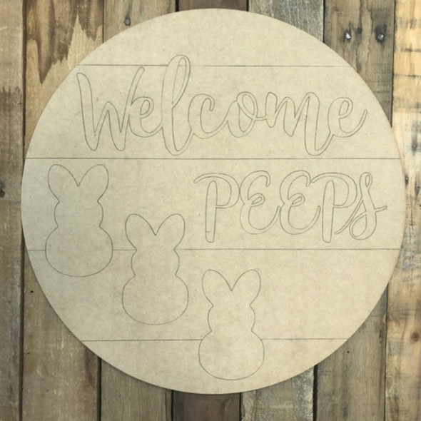 Welcome Peeps Circle, Wood Cutout, Shape, Paint by Line