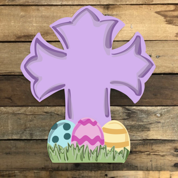 Easter Cross with Eggs Cutout, Unfinished Wall Decor Paint by Line