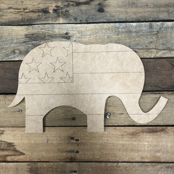 Patriotic Elephant, Wood Cutout, Shape Paint by Line