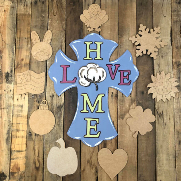 Home Cross Seasonal Set Wood Cutout, Unfinished, Paint by Line
