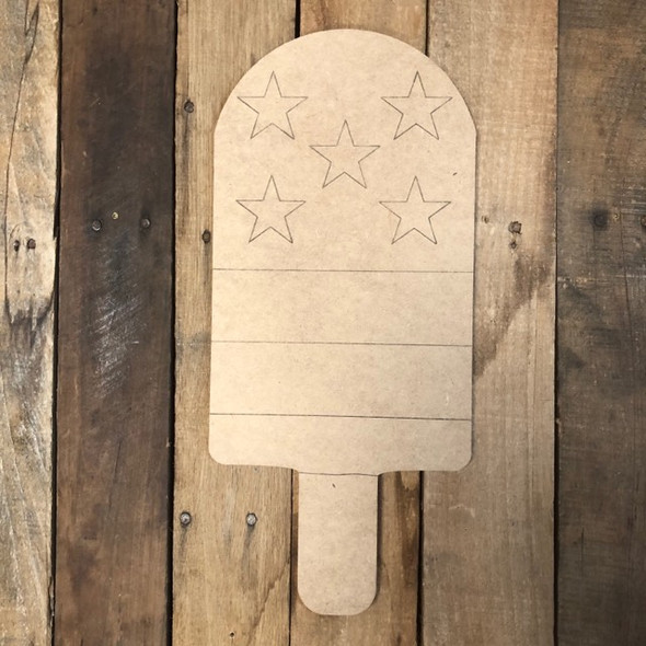 Popsicle with Stars Patriotic, Wood Cutout, Shape Paint by Line