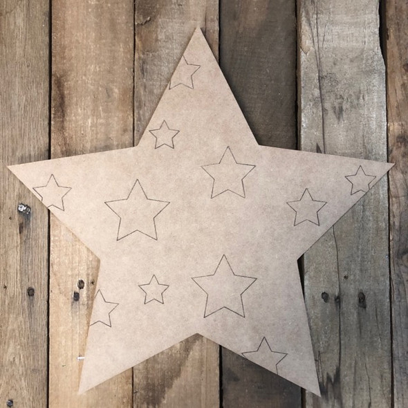 Star with Stars Patriotic, Wood Cutout, Shape Paint by Line