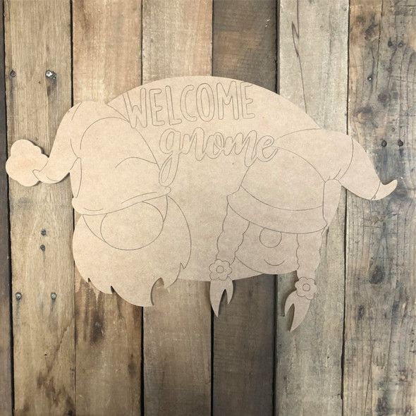 Welcome Gnome Wall Art, Wood Cutout, Paint by Line