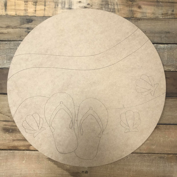 Flip Flop Seashell Circle, Wood Cutout, Shape Paint by Line